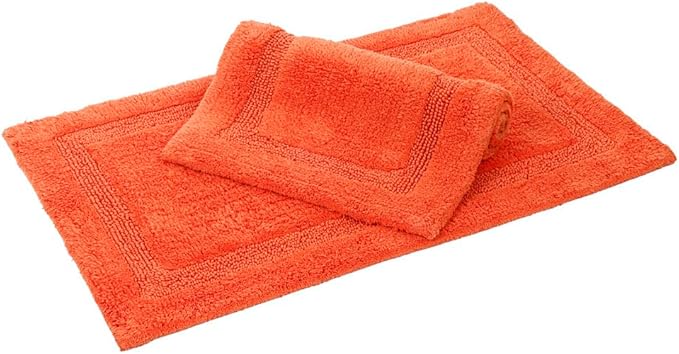 C23 Luxury 2200 GSM Heavyweight Bath Mat (Pack of 2) 100% Tufted Cotton 20"x32" & 16"x24" Orange Thick & Plush Bathroom Rugs Ultra-Absorbent, Quick Dry, Anti-Slip Natural Latex Back, Machine Washable