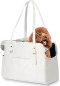 Lasaviin Dog Carrier Purse, Fashion Leather Pet Carrier with Pockets, Airline Approved Soft Sided Dog Carrying Bag for Puppy Cat Dog White