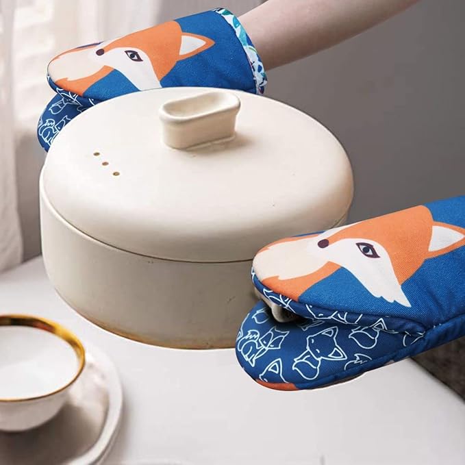 Mini Oven Mitts,2pk - Silicone Little Kitchen Gloves, Heat Resistant with Non-Slip Grip and Soft Quilted Cotton Lining for Safe Baking Cooking Barbecue (Navy, 2)