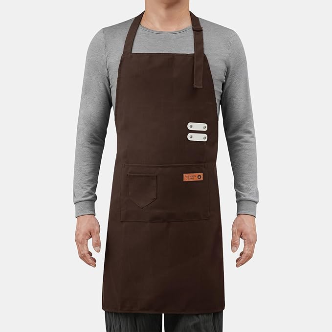 Vinchef New Soft Canvas Apron, Adjustable Neck Strap, Large Pocket, Unisex Kitchen Apron, Cooking Aprons for Women and Men