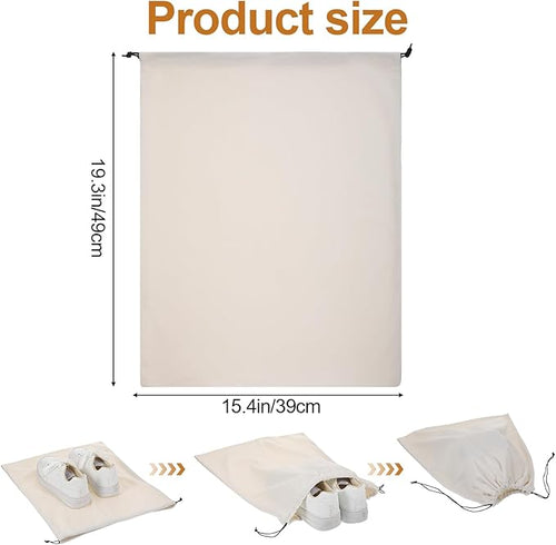 4 Pack Shoe Bags for Travel Packing - Drawstring Sneaker Travel Bags - Cotton Cloth Shoe Dust Bag for Storage & Luggage Washable Dust Cover Bag for Boots and Dress Shoes (Medium: 19"x15")