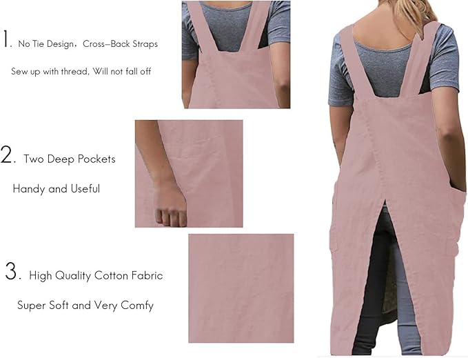 Women's Practical Cross Back Pinafore Apron with Large Pockets Home Kitchen,Restaurant,Coffee house,Cooking Gardening Works