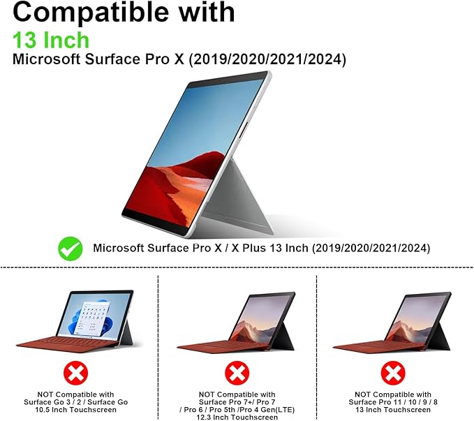 NANRUIL for Microsoft Surface Pro X and Pro X Plus 13 inch Case 2019/2020/2021/2024 Genuine Leather Cover Protective Shell Compatible with Type Cover Keyboard and Pencil Holder.Brown