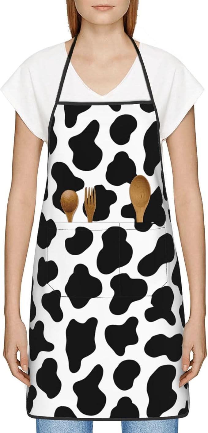 Cow Print Oven Mitts and Pot Holders with Apron 5pcs Silicone Black White Cow Kitchen Mitten Gloves and Non-Slip Potholders Apron Set Heat Resistant Cowhide Oven Gloves Hot Pads for Baking