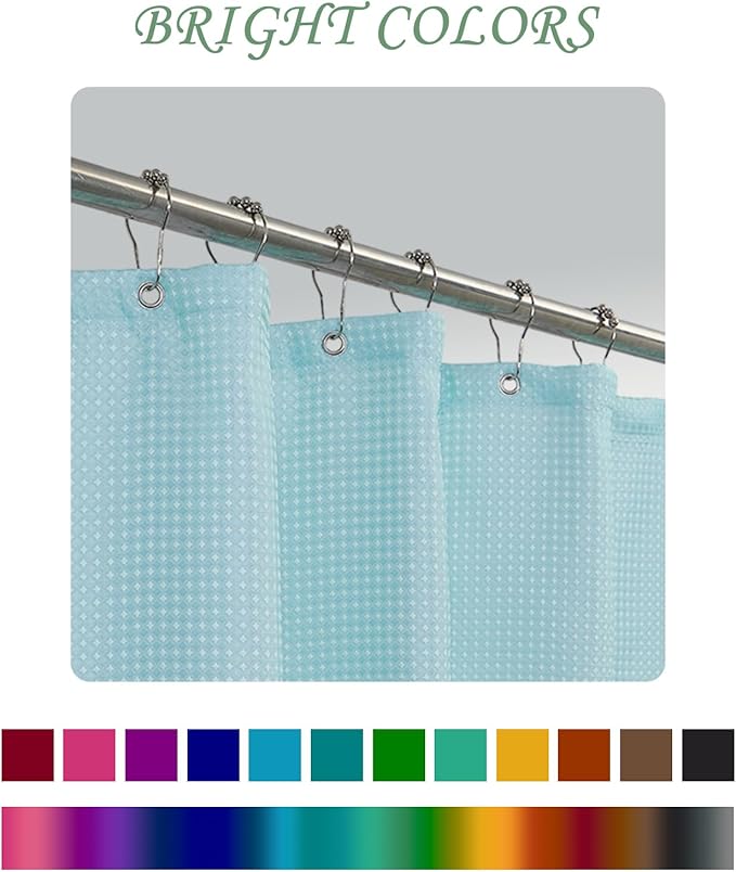 ggaimwf 72x84 Inch Solid Color Shower Curtain for Bathroom Waffle Bath Water Resistant Fabric Curtains Mint Green Modern Thick Shower Stall Curtain with Metal Hooks
