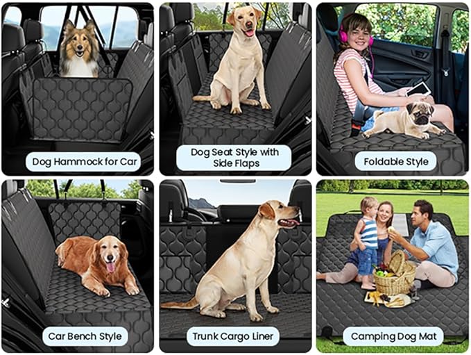 pettycare Dog Car Seat Cover for Back Seat - Hard Bottom Supports 400lbs, with Mesh Window & Non-Slip Bottom, for SUV & Truck (Black)