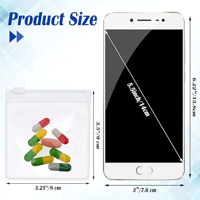 Zonon Pill Pouch Bags Zippered Reusable Pill Baggies Clear Plastic Bags Self Sealing Travel Medicine Organizer Storage with Slide Lock for Cod Liver Oil, and Small Items(48 Pieces)