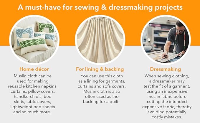 AK TRADING CO. Muslin Fabric/Textile Unbleached - Draping Fabric - Natural 2 Yards Medium Weight - 100% Cotton (63in. Wide)