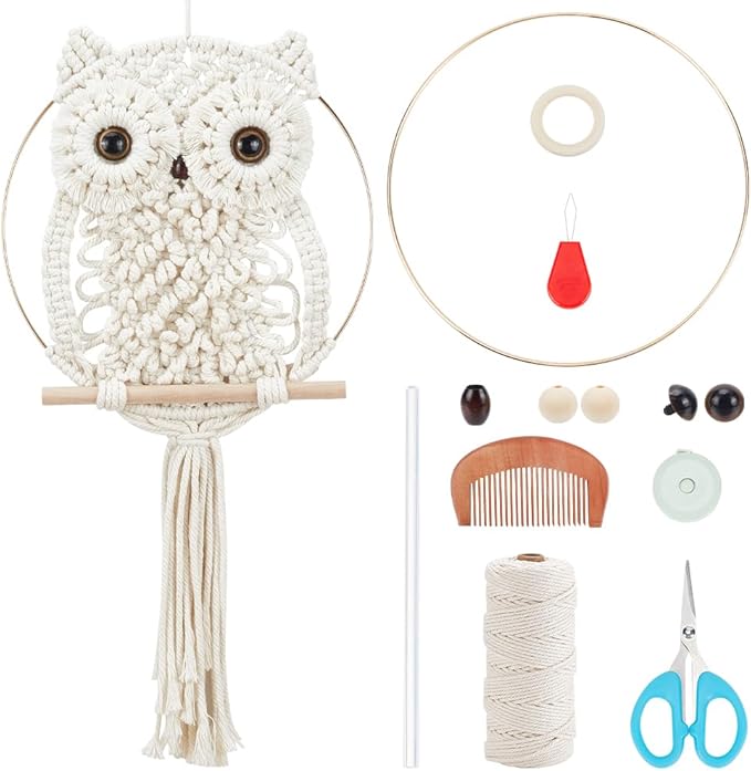 ORIGACH DIY Macrame Owl Wall Hanging Tapestry Kit Owl Macrame Kit for Beginner Boho Handmade Woven Macrame Wall Hanging Decor for Living Room Bedroom