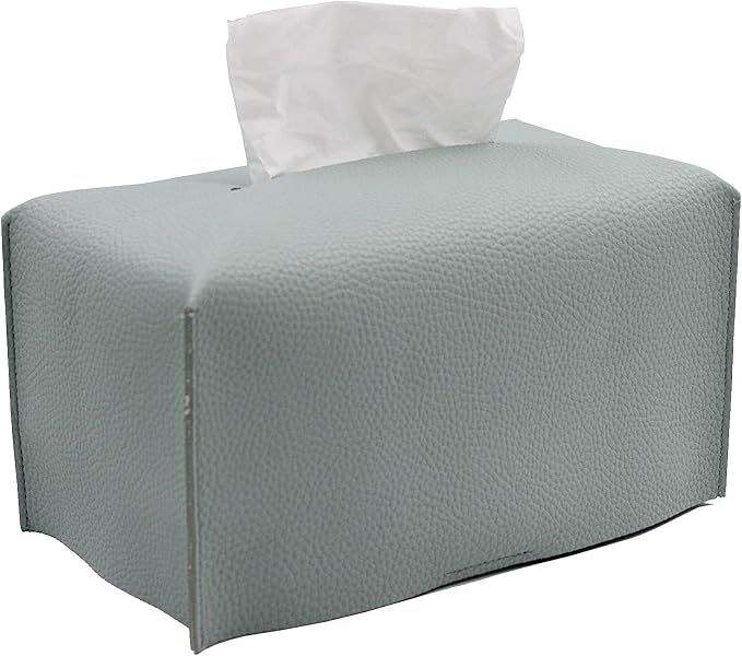 Livelab Tissue Box Cover, Modern Decorative PU Leather Rectangular Tissue Box Case Organizer Holder for Vanity Countertop, Night Stands, Livingroom, Office Desk & Car 9.5X5X5'' | Water Blue