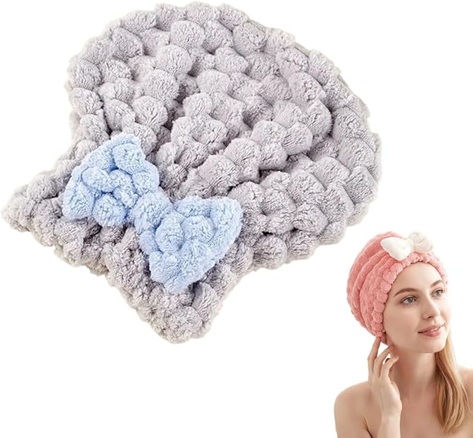 OZDOZD Super Absorbent Hair Towel Wrap for Women, 2026 Upgraded Microfiber Hair Towel, Quick Drying, Soft & Lightweight, Hair Turban Wrap with Bow for Wet Hair (Gray)