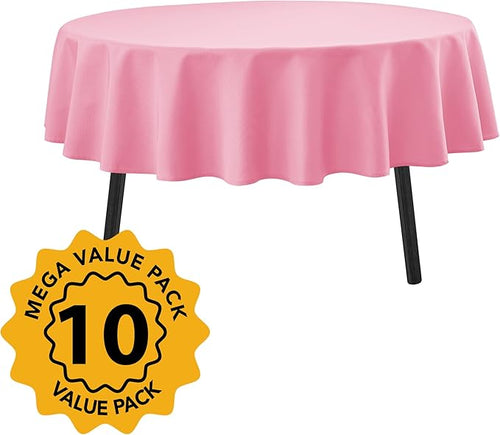 10-Pack Pink Round Tablecloths, 90 Inches, Stain-Resistant Polyester for 4-5 Ft Round Tables - Washable Table Covers for Weddings, Banquets, Birthday Parties, Events