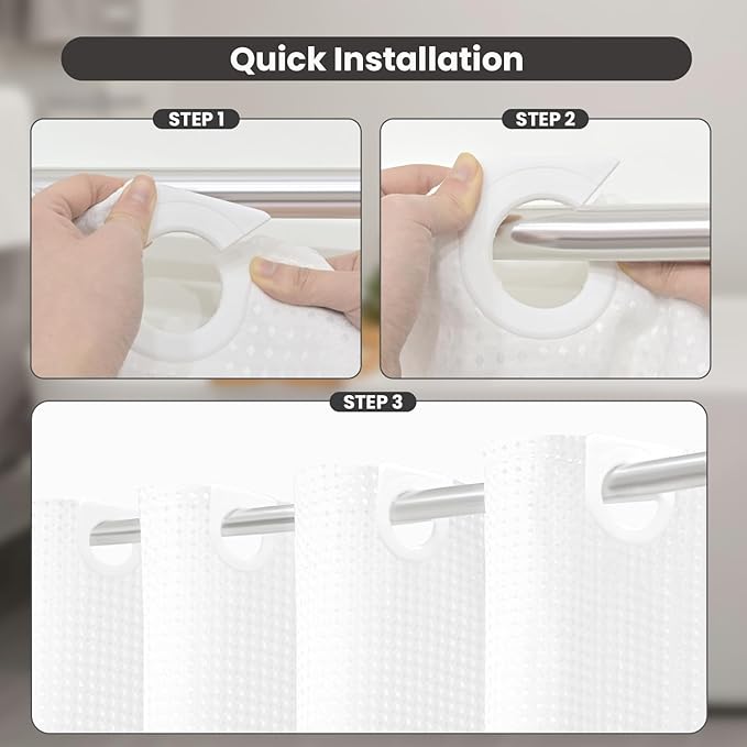Inhousolu No Hook Waffle Weave Shower Curtain with Removable Snap in Fabric Liner Set for Bathroom, 230 GSM Heavy Duty Weighted Hem, Water Repellent Washable Bath Curtains, 60 x 72 Inch, White