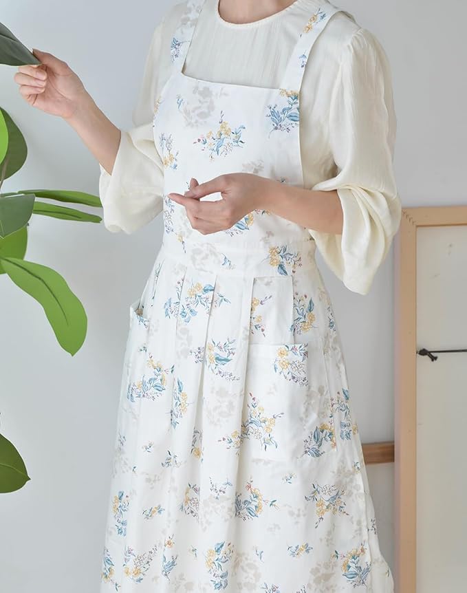 Japanese apron Women-Cross Back Apron for Women with Pockets, Pinafore Aprons, Womens Cotton Linen Apron