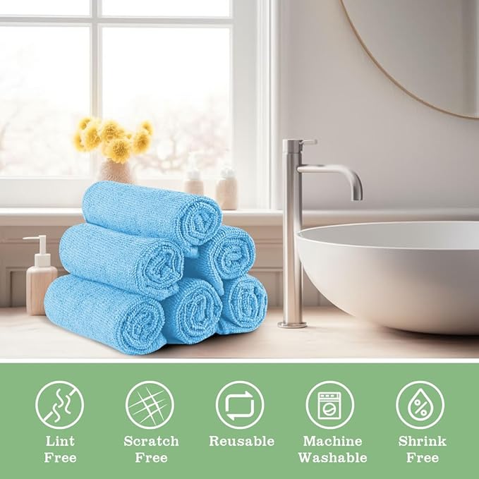 UNIMADE Washcloths - 20 Pack - Face Towels (12" x 12"), Highly Soft Wash Cloths and Hand Towels, Fast Drying Multi-Purpose Microfiber Cleansing Cloths for Bathroom, Hotel, Spa, and Salon - Blue