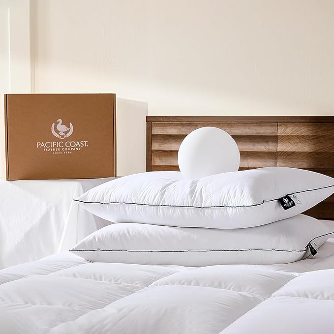 Pacific Coast Premium Goose Feather & Down Bed Pillows King Size 2-Pack, Hotel Quality Collection, Medium Support for Side & Back Sleepers