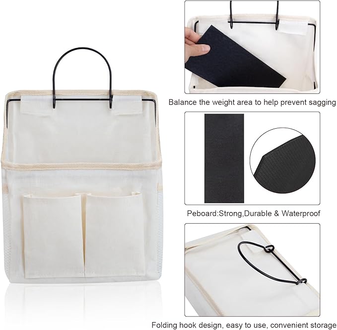 LYroo 2 Pack Wall Hanging Storage Bag Wall Hanging Organizer Basket with Pockets for Bathroom Bedroom Kitchen Dorm Room Essentials Rv Storage and Organization(White)