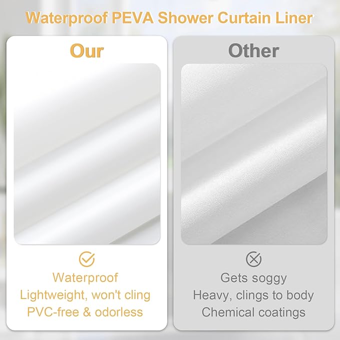 Craidlela 3 in 1 Shower Curtain Set, Light Grey Waffle Shower Curtain and PEVA Liner Set with 12 Stainless Steel Shower Curtain Hooks, Waterproof Shower Curtains for Bathroom, 72 W x 72 H