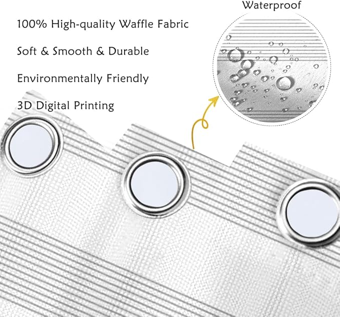 ggaimwf White Grey Striped Waffle Shower Curtain Farmhouse Plaid Patchwork Stall Bath Curtain Rustic Boho Neutral Bathtub Curtain for Kids Bathroom Decor Waterproof with Hooks 71x79 Inch