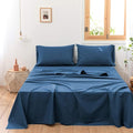 Simple&Opulence Belgian Linen Sheet Set Solid Color - 4 Pieces (1 Flat Sheet, 1 Fitted Sheet & 2 Pillowcases) Natural Flax Cotton Blend Soft Breathable Farmhouse Bedding - Full Size, Classic Blue