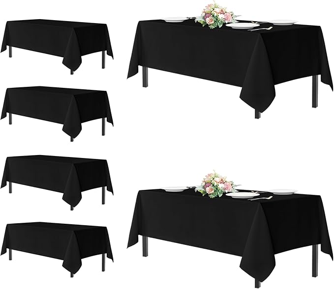 sancua Black Rectangle Tablecloths for 8 Foot Tables, 6 Pack - Washable Polyester Fabric Table Cloth for Wedding Party, Birthday, Banquet Reception, 60x120 Inch