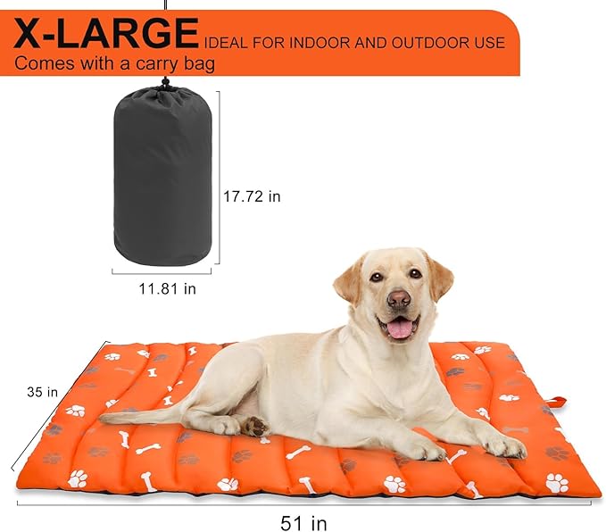 BINGPET Outdoor Travel Dog Bed for Large/Medium Dogs,Portable Waterproof Camping Mat with Carry Bag,Foldable Outside Bed,Machine Washable Indoor Pet Mat for Small,Medium and Large Dogs 35"x51"