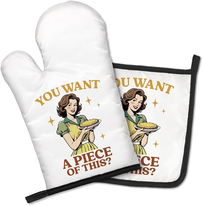 You Want A Piece of This Cute Oven Mitts and Pot Holders Set, Retro Kitchen Gadgets, Baking Gloves for Making Cakes, Dessert Cake Lovers, Cooking Gifts for Women Hostes Housewive Moms Sister