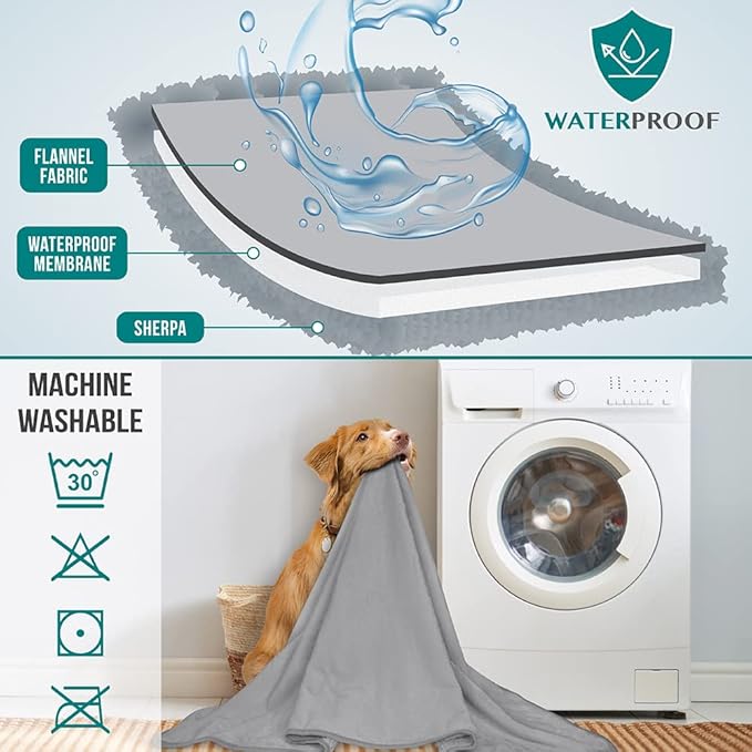 PetAmi Waterproof Dog Blanket for Extra Large Dogs, Reversible Soft Dog Crate Cover, Queen 90x90 Light Gray
