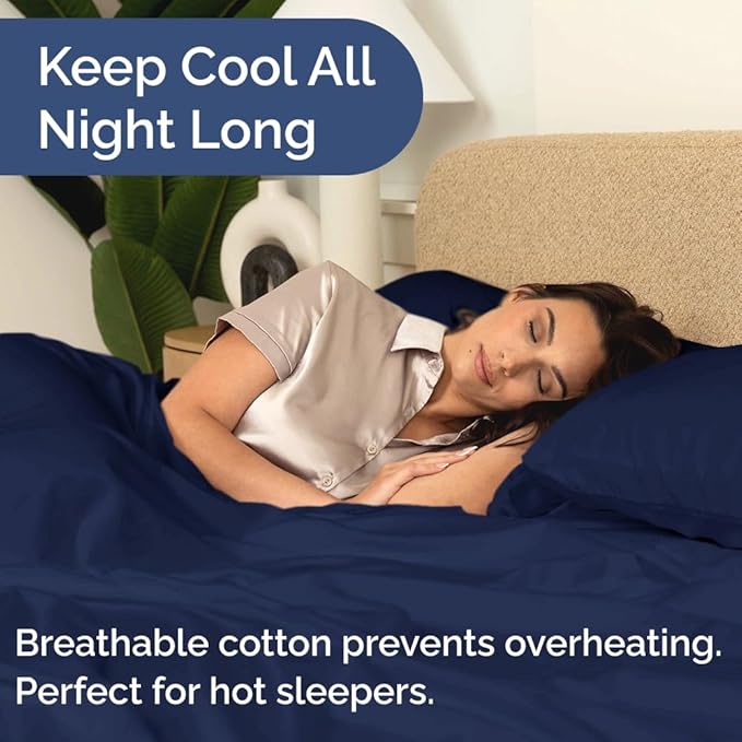 400 Thread Count Cotton Sheet Set - Full Size 100% Cotton Sheets - Easily Fits 8" to 16" Mattress - Silky-Soft, Wrinkle Free, Breathable & Comfy - Deep Pockets & Hotel Quality Bedding Set - Navy Blue