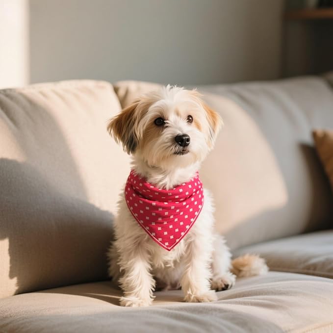 Pemilosci Double Layers Two Tones Dog Cotton Square Bandana Bibs Scarf Kerchief for Small Medium Dogs Boy or Girl - DCB07 R&B