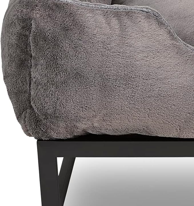 FUZI Elevated Dog Bed, Luxury Raised Dog Beds, Removable and Machine Washable Cover, Indoor/Outdoor Orthopedic Pet Bed, Dark Grey & Black Base Small 25.1x16.75x18