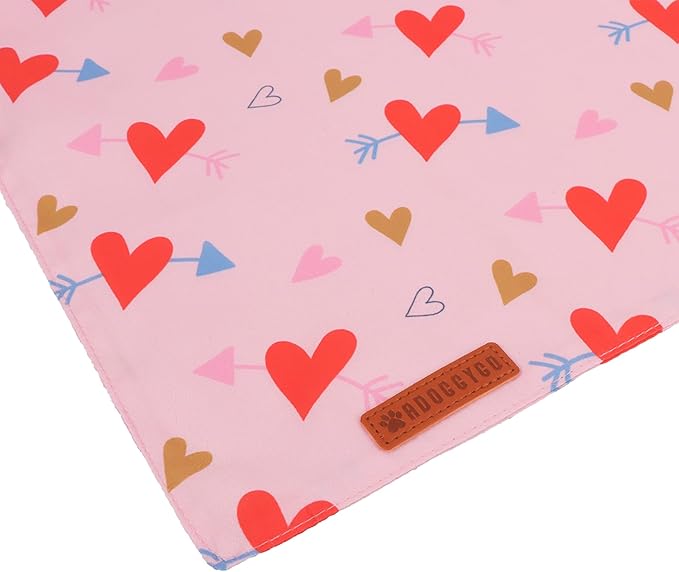 ADOGGYGO Valentine Dog Bandana, Blue Pink Heart Pet Scarf, Premium Durable Fabric, Adjustable Fit Pet Valentine Bandanas for Large and Extra Large Dogs (X-Large)