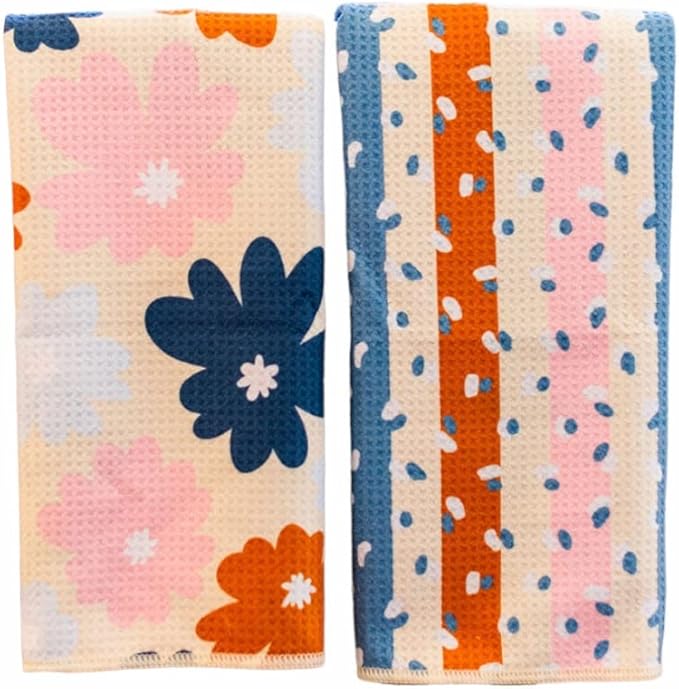 Desert Aqua 2 Pack Double Sided Kitchen Towels || Dish Towels ||Quick Dry || Designer Prints || Highly Absorbent || Hanging Hook (Rust)