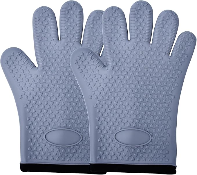 Silicone Oven Mitts Ven Gloves with Fingers Pot Holders and Oven Mitts Heat Resistant Kitchen Baking Cooking Barbecue Accessories 2 Pack Gray