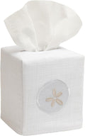 Jacaranda Living Square Tissue Box Cover, Linen/Cotton Fabric Tissue Holder, Decorative Cloth Tissue Cube Cover, Coastal Designs Sand Dollar (Cream)