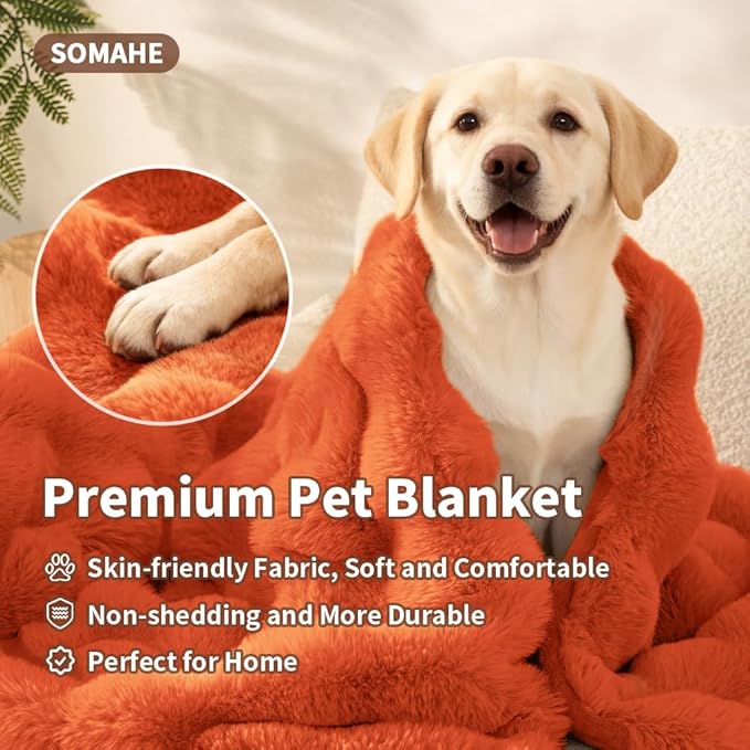 SOMAHE Dog Blanket Self-Warming Throw for Medium & Large Dogs, Dual-Side Sherpa Plush, Thick Crate Bed Cover & Car Seat Mat, Anti-Static Machine Washable No Shrink, 39x30 Inch Orange
