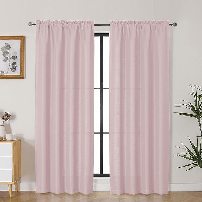 Lecloud Bessie Blush Pink Curtains 78 Inches Long 2 Pcs, Airy Home Decor Living Room Curtains for Bedroom Decor, Light Filtering Rod Pockets Rustic Drapes for Dining Room, Each 40" W x 78" L