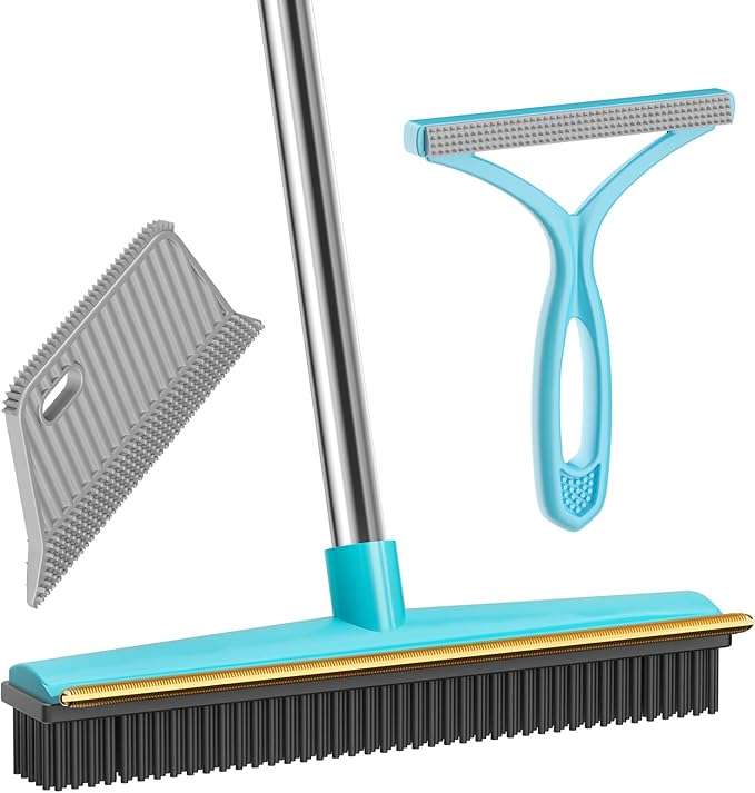 SOCCSO Carpet Rake for Pet Hair Removal (3 Pack),Dog Cat Fur Remover Rubber Broom,Carpet Rake - 60" Long Handle Lint Shaver Cleaner Tools,Scraper Brush for Carpet,Rug,Car Mat,Couch,Pet Bed,Furniture