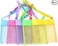 COTDINFORCA 5-PCS Colorful Mesh Beach Bags Sand Away Portable Foldable Sea Shell Bag with Adjustable Carrying Straps/Toy Storage Bag [Yellow, Rose, Purple, Green, Blue] Set of 5 Beach Bags