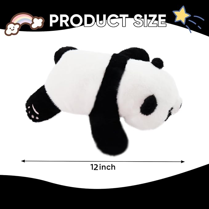 Furvana Plush Panda Stuffed Animal, Black and White Weighted Plush Pillow, 12" Soft Cuddly Toy, for Kids and Girls Birthday Christmas