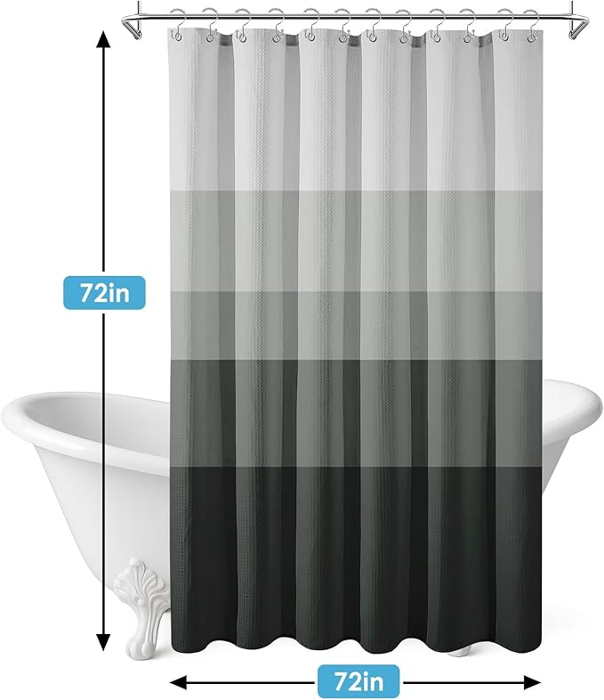 Nesphy Shower Curtain and Liner, Black Ombre Grey Striped 3 in 1 Shower Curtain and PEVA Liner Set with 12 Rust-Resistant Metal Hooks, Waterproof Fabric Shower Curtains for Bathroom, 72 W x 72 H