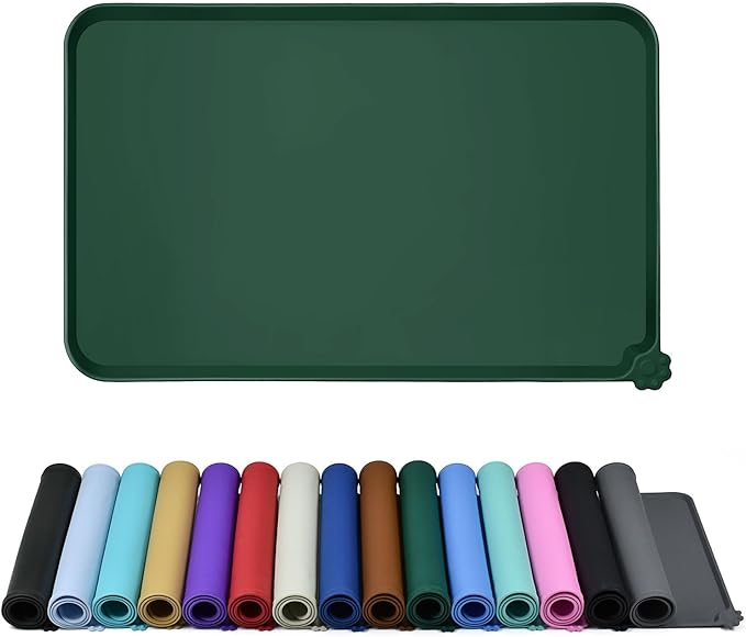 Reopet Waterproof Pet Feeding Mat with High Raised Edges, Heavier and Thicker Placemats for Cat Dog Water Bowl with BPA Free, Dogs Cats Food Mats for Messy Drinkers to Prevent Spill and Protect Floors