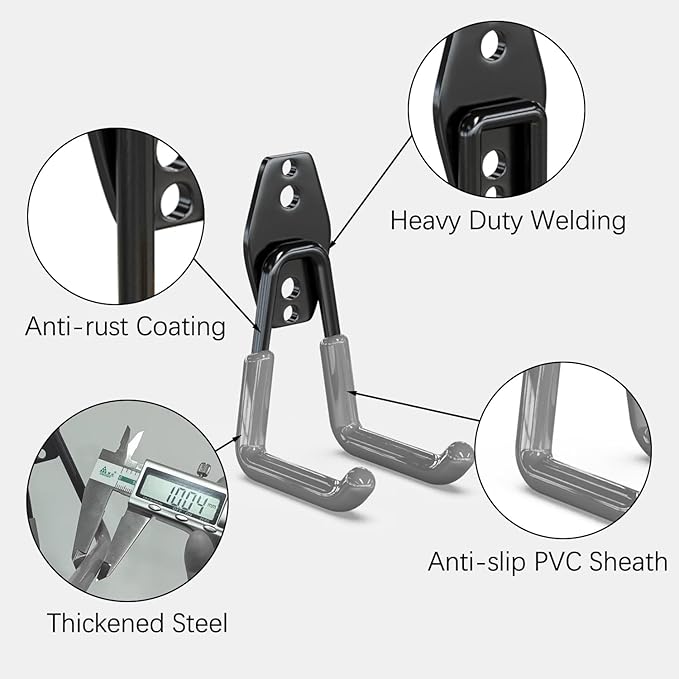 3-H Garage Wall Hooks 10 Pack, Garage Hooks Heavy Duty with Extra Welding Spots, Wall Storage Organizer for Hanging for Garden, Lawn, Yard (Grey)