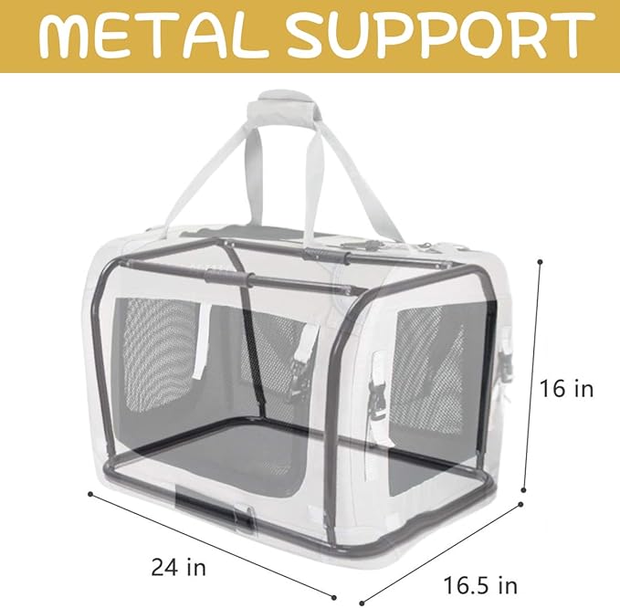 Petseek Extra Large Cat Carrier Soft Sided, Portable Small Dog Carrier for 2 Cats, 24"x16.5"x16" Car Travel Folding Comfortable Design, Khaki