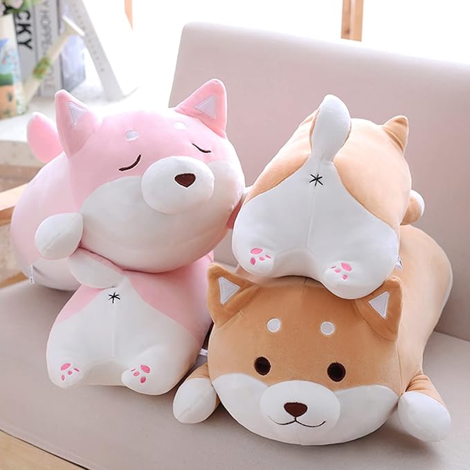 Shiba Inu Dog Plush Pillow, Cute Soft Corgi Stuffed Animals Doll Toys Gifts for Valentine, Christmas, Birthday, Bed, Sofa Chair (Pink Smiling Eye, 13.5in)