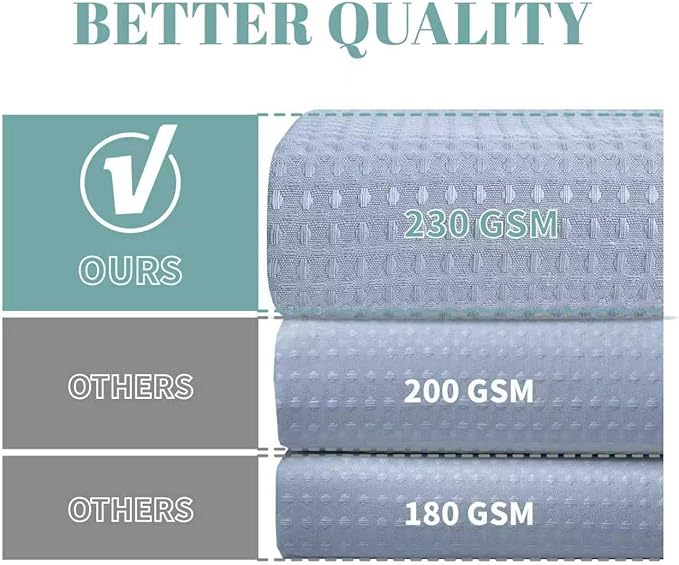 eachope Blue No Hook Waffle Weave Shower Curtain with snap-in Liner Replacement, 230GSM Waterproof Fabric Hotel Shower Curtain Set for Bathroom, Through Mesh Top Window,60Wx74H