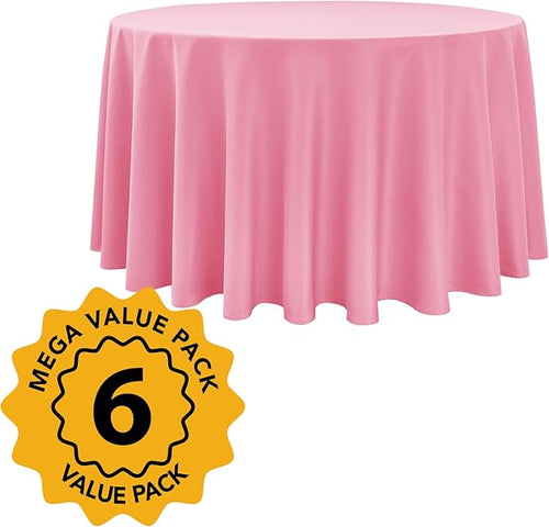 6-Pack Pink Round Tablecloths, 120 Inches, Stain-Resistant Polyester for 5-6 Ft Round Tables - Washable Table Covers for Weddings, Banquets, Birthday Parties, Events