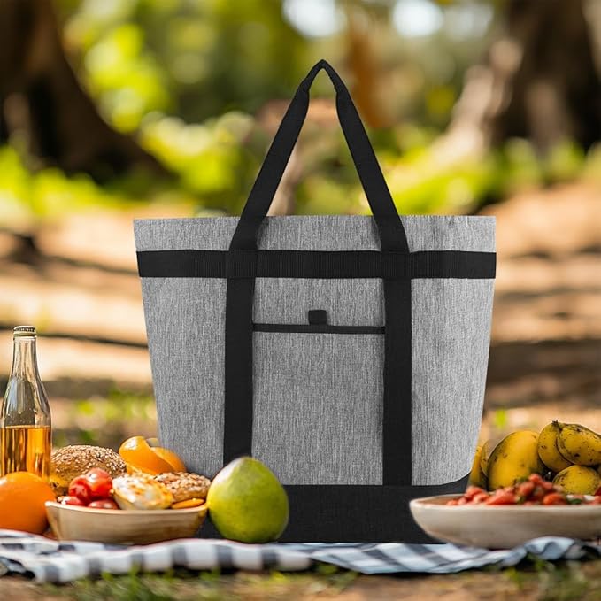 mosago Soft Insulated Cooler Bag for Travel/Beach/Picni, Waterproof Reusable Grocery Tote Bags for Women/Men, Pizza/Food Delivery Bags to Keep Food Hot/Cold for Commercial Food Transport, Grey