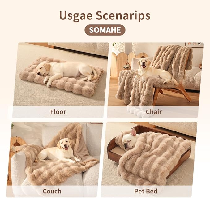 SOMAHE Dog Blanket Self-Warming Throw for Medium & Large Dogs, Dual-Side Sherpa Plush, Thick Crate Bed Cover & Car Seat Mat, Anti-Static Machine Washable No Shrink, 39x30 Inch Coffee