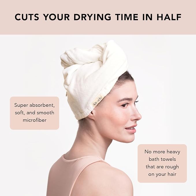 Kitsch Microfiber Hair Towel Wrap for Women - Microfiber Towel, Super Absorbent, Quick Dry, Anti-Frizz - for Long and Short Hairs, Turbans for Women, Hair Wrap - White Ivory